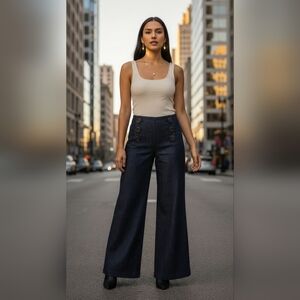 High-Waisted Navy Wide-Leg Pants Size  2 Preppy Nautical